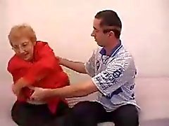 Chubby Mature fucks a guy with funny haircut