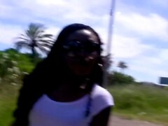 French petite ebony teen at amateur outdoor sex cum swallow