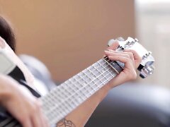 OLD4K. Petite cutie has fun with hard instrument