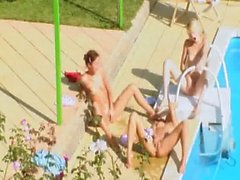 Three teenies secret fucking by the pool