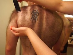 Hairiest man shaves his entire chest and back!