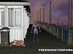 Busty 3D Toon Redhead auf einem Pier gefickt