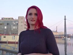 Deutscher Scout - Rothaarige College Teen Melina Sprechen Sie mit dem Ficken am Straßenguss