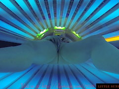 Tanning Bed Solarium Sonnenbank Fun Pierced Pussy and Dildo