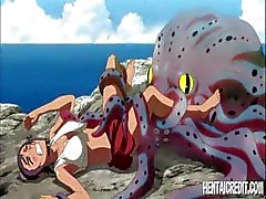 Deceitful hentai damsel with a breakable fuzzy lap flounder does some secret services for an octopus