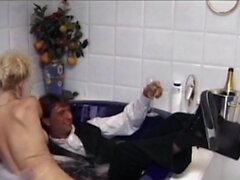 Trashy blondie enjoys pissing