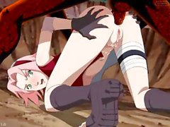 D'Anime Fille Sakura Haruno c'est sur ses mains et de à genoux se faire ramoner