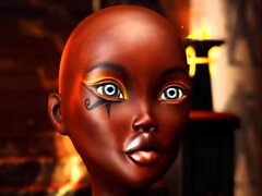 Anubis fode uma garota negra quente no templo no antigo Egito