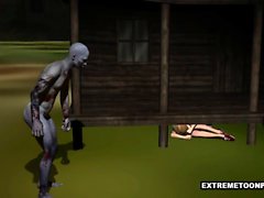 3D Sexy bimbo fa leccare e scopata da uno zombie