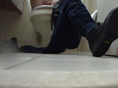 Waitress masturbation shoeplay in bathroom