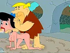Fred en Barney neuken Betty Flintstones op cartoon pornofilm