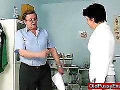 Unshaven housewife Eva visits gyno doc fuck hole inspection