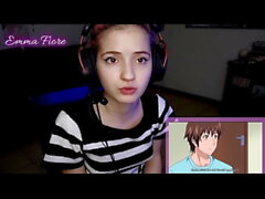 18yo youtuber gets horny watching hentai during the stream and masturbates - Emma Fiore