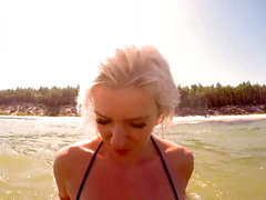 French blonde, beach handjob, french amateur