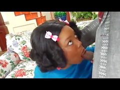Chubby black girl fucks in the living room