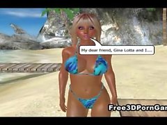 Zwei 3D-Cartoon- Babe teilen sich einen Schwanz auf den Strand